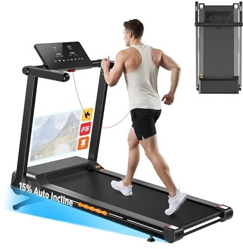 JAGJOG Treadmill for Home with 15% Auto Incline, 3.5HP Quiet Foldable Treadmill, 12 HIIT Programs, 14.96 Wide LED Touchscreen, Smart App & Heart Rate, 300 LBS Capacity, Fully Assembly（Black