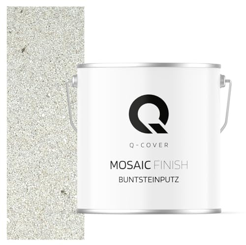 Q-COVER Buntsteinputz 7 Kg Wieß mit silberem Mica M07 Mosaikputz Sockelputz Dekorative Putz Innen & Außen Fassadenputz Fertigputz Edelputz Oberputz Kratzfest Wetterfest