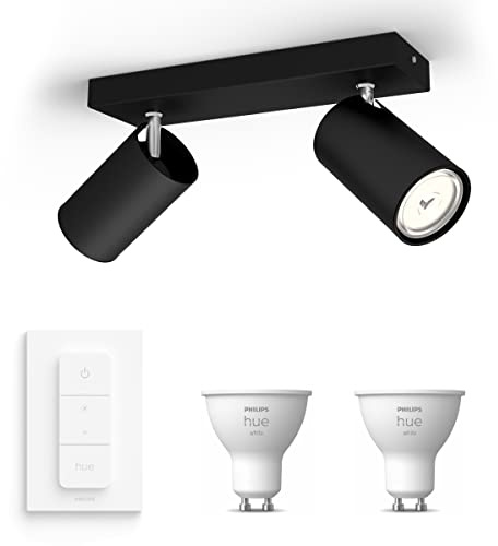 Philips Hue Kosipo Aufbaustrahler (Schwarz) - 2-Flammig - Warmweiß | Inkl. Hue Dimmer Switch - Deckenstrahler - GU10 - Hue White