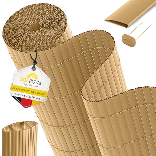 Sol Royal PVC Sichtschutzmatte 180x300 cm Dreifache Verstärkung – Sichtschutzzaun Kunststoff inkl. Clips & Abdeckleiste – Gartenzaun Windschutz Balkon Sichtschutz wetterfest UV-beständig – Bambus