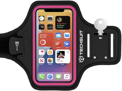 Techsuit Handy Armband für Laufen, für 6.8 Zoll Handys, Klettverschluss, Schweißfest, Verstellbar, für Fitness Sport Fitnessstudio, Rosa