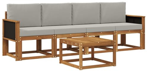 vidaXL Outdoor-Sofagarnitur mit Kissen 4 pcs Natürlich und Hellgrau, Garten, modernes Outdoor-Sofa, gemütliche Lounge-Sitzgruppe für Terrasse