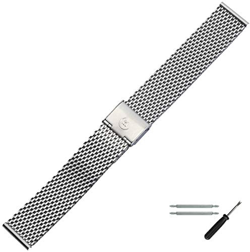 MARBURGER Uhrenarmband 18mm Mesh Edelstahl Silber - Werkzeug Montage Set 84907180020