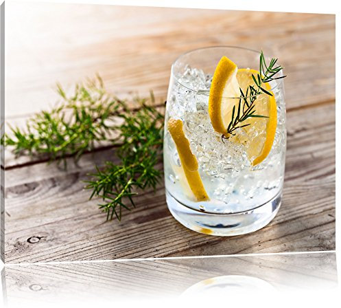 Pixxprint Gin Tonic lemon Drinks on ice, Größe: 120x80cm, Leinwandbild, fertig gespannt, Wandbild, Dekoration, Kunstdruck, kein Poster