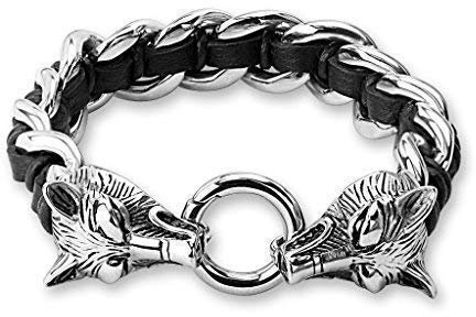 Tapsi´s Coolbodyart® Biker Statement Armband Edelstahl Leder Wolf Kopf 220 x 5mm