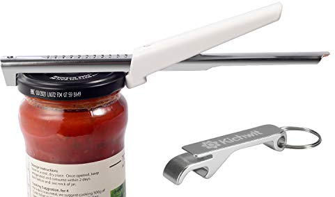 Kichwit Adjustable Jar Opener for Arthritis - All Metal Construction - Easily Opens 3/8 to 4 Jar and Bottle Lids - Free Bonus Bottle Opener Keychain Included