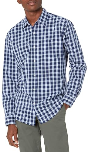 Amazon Essentials Men's Regular-Fit Long-Sleeve Casual Poplin Shirt, Blue Grey Plaid, L