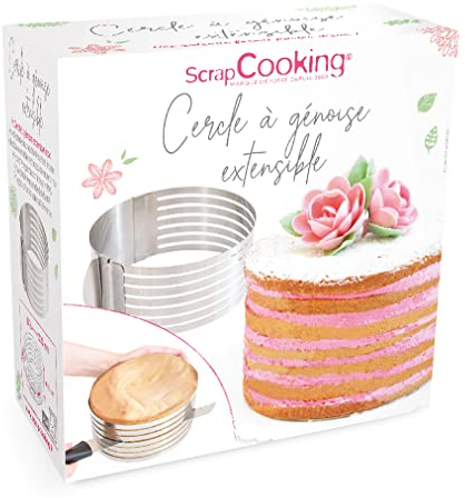 SCRAPCOOKING 1913 Cercle à Génoise Extensible, Acier Inoxydable, Inox, 16cm x 20cm x 8.5cm