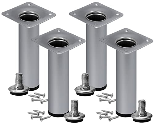 Stahlia Möbelfüße verstellbar (4er Set) Chrom Matt 15cm Höhe belastbar bis 50kg Sofafüße Schrankfüße Möbelbeine höhenverstellbare Füße Metallbeine