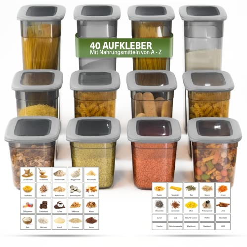 Viwares Vorratsdosen mit Deckel luftdicht & eckig – 12er Vorratsbehälter Set zur Aufbewahrung von Mehl, Müsli & Zucker - BPA-freie Küchen Organizer – Luftdichte Aufbewahrungsbox Küche