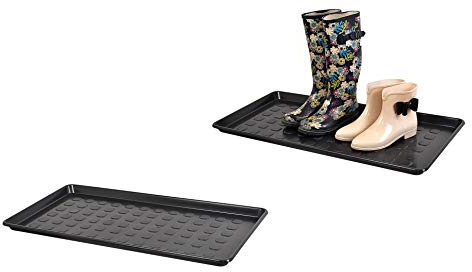 Kreher XL Schuhablage 2er Set Kunststoff Schwarz, Mehrzweckablage | Rechteckige Ablage ca. 76 x 38 x 3 cm, robust & abwaschbar – ideal für Flur, Eingang und Keller