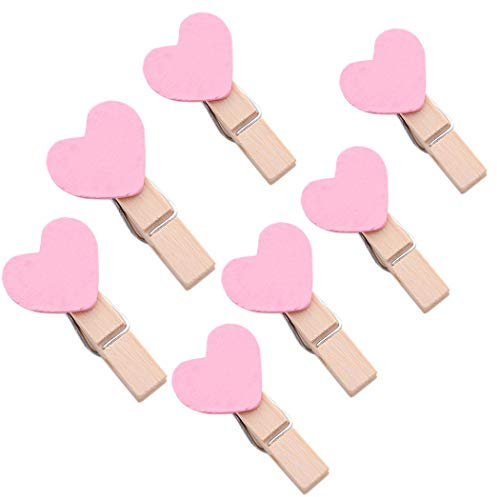 Sipliv 100 pack bois clips photo cadre photo pour la décoration murale œuvres photos organisateur et accrocher affichage clip clip pinces à linge utilitaire - en forme de coeur rose