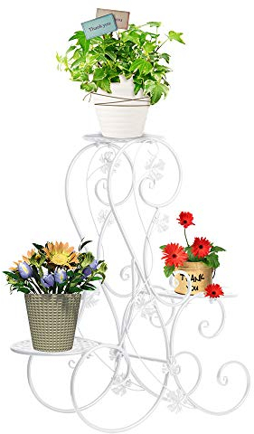 FullBerg Blumentreppen Metall Weiß - Pflanzentreppe Blumenbank - belastbar bis 20 kg - ca. 71x25x72cm - Blumen Pflanzen Dekoration in Haus/Garten/Terrasse/Flur Blumenregal Damen Geschenk