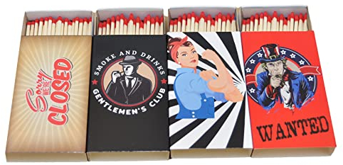 jameitop® Streichholzschachteln 4 X 45er Packungen 11cm mit Vintage Retro Nostalgie Design Streichhölzer Zündhölzer