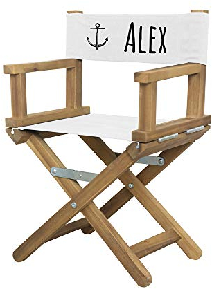 Geschenkegarten Personalisierter Regiestuhl für Babys (1-5 Jahre) mit Anker (Schwarz)