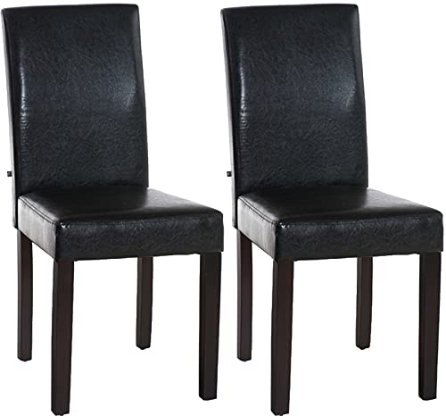 CLP 2er Set Esszimmerstuhl Ina Mit Kunstlederbezug I Polsterstuhl Mit Holzgestell I Küchenstuhl Mit Bodenschonern, Farbe:braun, Gestell Farbe:Dunkelbraun