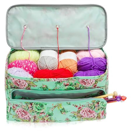 Knitting Bag for Yarn & Wool Storage with Pocket, Holder for Knitting Needles & Sewing Tools