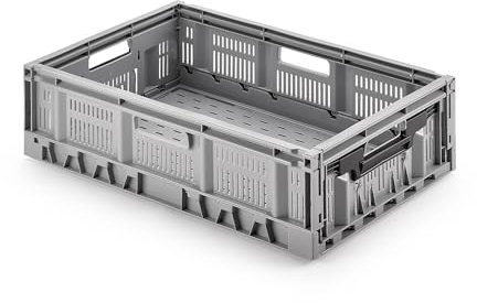 Stabile Profi-Klappbox Faltbox, 60x40 cm (lxbxh) Wände durchbrochen/perforiert, klappbar u. stapelbar, Industriequalität aus DE, langlebig, 100% recylebar, lebensmittelecht (grau, 60x40x17 cm)