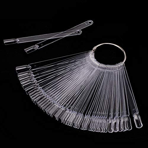 AIEX 50 Stück Transparente Nagelmusterstifte mit Ring, Fächerförmige Nagelkunstspitzen-Anzeigestifte, Übungsstäbe für Polnische Brettanzeigen, Falsche Nagelmusterstifte