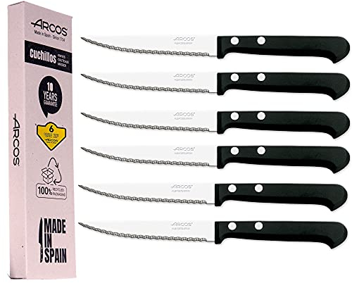 Arcos | Tischmesser Bogen (6 Stück) | Messer Arcos Edelstahl mit Säge | Steakmesser Bögen | Steakmesser Bogen