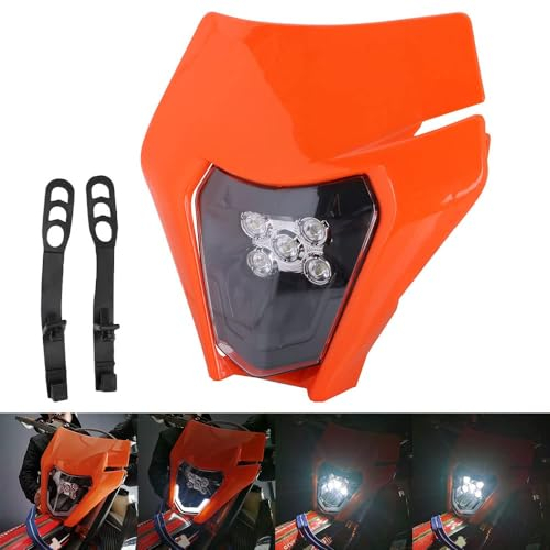 JFG RACING Motocross Scheinwerfer,Motorrad Lampenmaske Universal Scheinwerfer Verkleidung Licht Scheinwerfer für die meisten Motorräder Dirt Bike Motocross Enduro Supermoto Orange