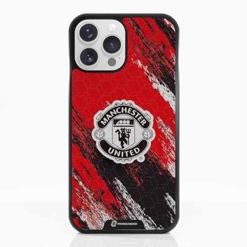 Phone Case for iPhone 13 Pro Max Official Manchester United FC Black | PHONECASES3D-Patented 3D Effect Design-Officially Licensed-Crest design-Lightweight & Durable Protection