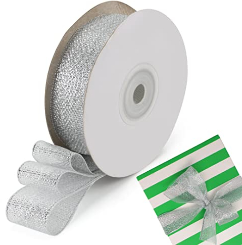 Belle Vous Metallisch Silbernes Schleifenband - 23 m Langes & 25 mm Breites Organza Band mit Drahtkanten - Glitzerndes Geschenk Band für Weihnachtsbaum- & Partydeko, Geschenkverpackungen & Basteln