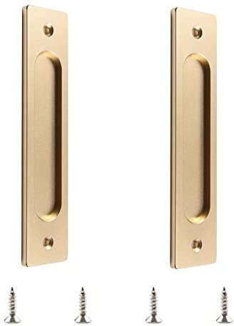 MOROBOR Set di 2 maniglie rettangolari per porte scorrevoli in acciaio inox con viti per porta scorrevole, colore: oro opaco