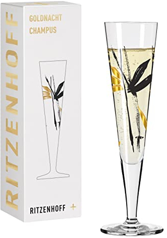 RITZENHOFF 1071022 Champagnerglas 200 ml - Serie Goldnacht Nr. 22 - Edles Designerstück mit Echt-Gold - Made in Germany