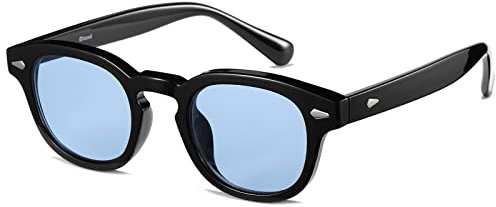 Gtand Unisex Vintage Retro Round Style Tinted Sunglasses For Men Women Fashion Circle Sun Glasses 46mm, C02 Black Frame/Blue Tinted Lens, 46 mm