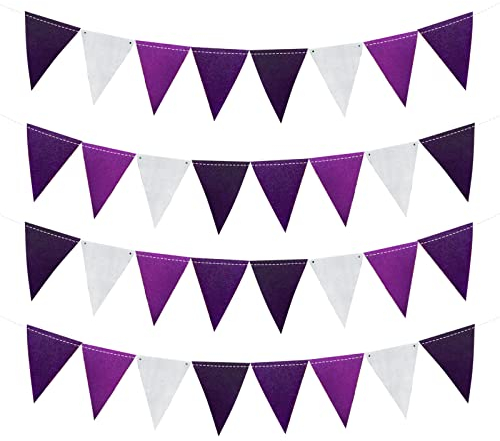 TSHAOUN 10M/32Ft Lila Party Dekorations Kit Helle Farbe Wiederverwendbare Banner Flagge Wimpelgirlande für Hochzeit Geburtstag, Party, Zuhause, Außenbereich, Festivals, Dekoration (Purple)