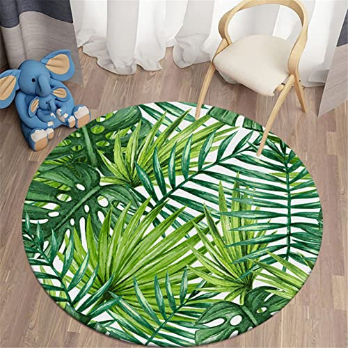 Chickwin Tapis Salon Rond 80/120cm,Style Tropical Tapis Ultra Doux Antidérapant Moelleux pour Décoration Salle à Manger Chambre Canapé Cuisine Chambre d'enfant (Feuilles de Palmier,Diamètre 80cm)