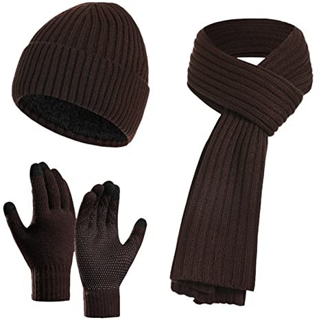 Mutze Schal Set Damen Rosa, Mütze Schal und Touchscreen Handschuhe Set Wintermütze Thermohandschuhe Schal für Herren Strickmütze 3 STÜCKE Unisex Hüte für Damen Winter Accessoires für Herren Damen