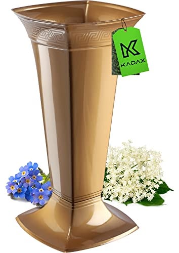 KADAX Jarrón de Plástico para Cementerio Con Base - Decoración de Tumba y Flores para Lápida - Jarrón de Pie (Dorado/Alto)