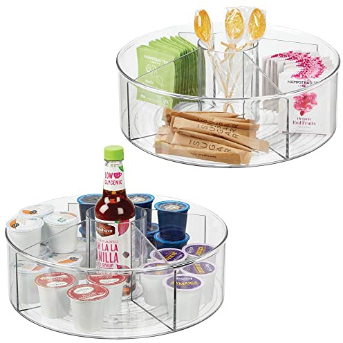 mDesign 2er-Set Drehteller für die Küchentheke, den Vorratsschrank oder Kühlschrank – Lazy Susan mit 5 Fächern aus Kunststoff – Küchenaufbewahrung für Lebensmittel oder Medikamente – durchsichtig