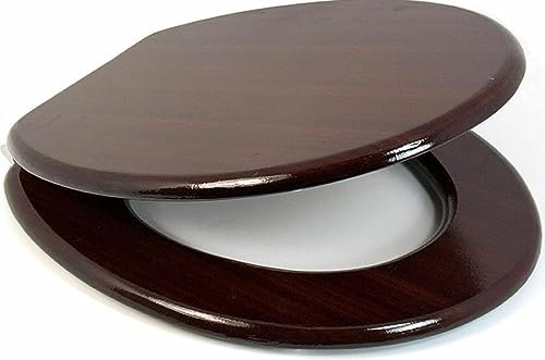 Dealx Xone Wooden Toilet Seat with Easy Clean, Toilet Seat Soft Close, Durable Enameled Wood, Stable toilet Seat Hinges, Standard Toilet seats, Adjustable Hinge Toilet Lid Seat Cover (Wooden Mahogany)