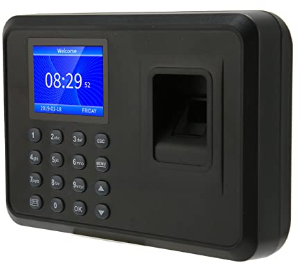 Fingerabdruckuhr, Biometrische 2,4 Zoll Stempeluhr für Mitarbeiter, 1000 Benutzer, 2 Erkennungsarten, Fingerscan, Türzugangsunterstützung, für Kleine Unternehmen und Büros(EU)