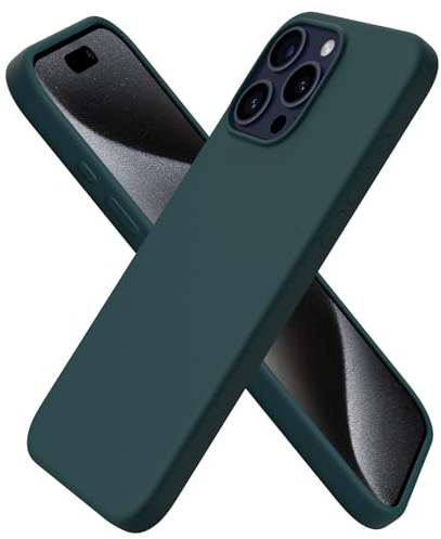 ORNARTO Compatible with iPhone 15 Pro Max Case 6.7, Slim Liquid Silicone 3 Layers Full Covered Soft Gel Rubber 15 Pro Max iPhone Case Cover 6.7 inch-Olive Green