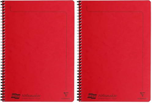 Clairefontaine - Ref 4868Z - Europa Notemaker Sidebound Notebook (120 Pages) - A4 Size, 90gsm Brushed Vellum Paper, Micro-Perforated Sheets, Lined Rulings - Red (Pack of 2)