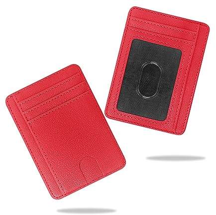 conisy Porta Carte di Credito con Blocco RFID, Sottile Tasca Frontale Portafoglio Donna, Porta Tessere Donna dal Design Minimalista (Rosso)