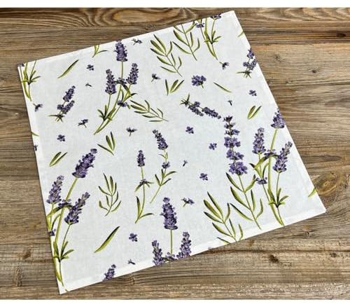 matches21 Hübsche Serviette Stoff LAVINA - Stoffserviette mit Lavendel Druck im Landhausstil waschbar - Serviette für Hochzeit, Taufe & Geburtstag aus 100% Baumwolle Tischdeko weiß lila