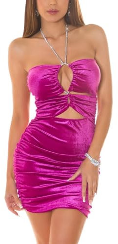 Koucla Mini robe dos nu en velours - Robe de soirée - Robe moulante - Avec paillettes - Dos nu et découpes, Rose, Taille unique