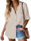 Hotouch Chemise Boutonnée à Manches Longues pour Femme Chemisier en Coton Patte De Boutonnage sur Le Devant Décontracté Beige L