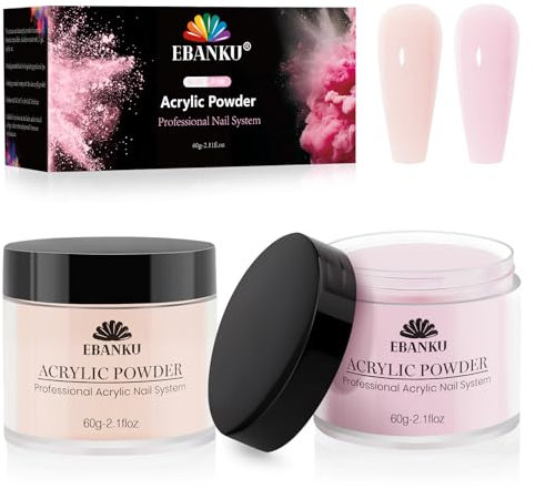 EBANKU Pink Acrylic Powder, 120g/4.23oz Acrylic Powder Large Capacity Long-Lasting Professional Manicure for Nail Extension, Carving at Home Salon DIY, No Lamp Needed (Pink+Nude)