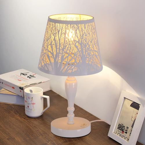 AIRTWESD Weiß Tischlampe aus Metall, E27 rustikale Schreibtischlampe mit käfigförmigem Schirm, Modern Edison Nachttischlampe für das Wohnzimmer, mit Schalter (No Bulb)