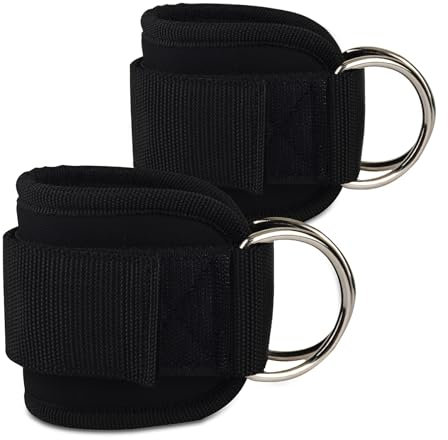 2Pcs Gym Ankle Strap Cable Attachment, Ankle Straps for Cable Machines Adjustable Strap,Double D-Ring Ankle Gym Cuff for Kickback Legs, Glute Workouts, Leg Extensions (Black)