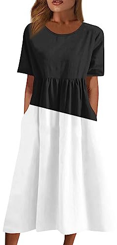 Strandkleid Damen Kleider Damen Festlich Lose Tunika Freizeitkleid Leichte Freizeitkleid Mit Taschen Ballkleider Strandkleid Kleid Schwarz Damen Kleid Schwarz Abendkleider（4-White,L）