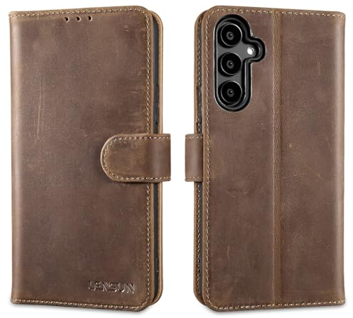 LENSUN Echtleder Hülle für Samsung Galaxy A54, Handyhülle [Echtes Leder] [Magnetverschluss] Handytasche Flip Lederhülle Klapphülle für Galaxy A54 5G - Vintage Dunkelbraun