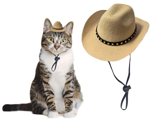 AWOCAN Cowboyhut für Hunde, Katzen, Cowboyhut, Mini-Cowboyhut für Hunde, Katzen, Urlaub, Halloween, Haustier-Party-Dekoration (Khaki, klein)
