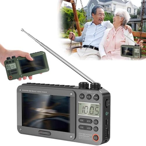 Radio de vídeo de Banda Completa de Bolsillo Bluetooth con complemento de vídeo de Alta Gama, Radio de Bolsillo Personal Am/FM portátil, TV portátil for Acampar(Gray)